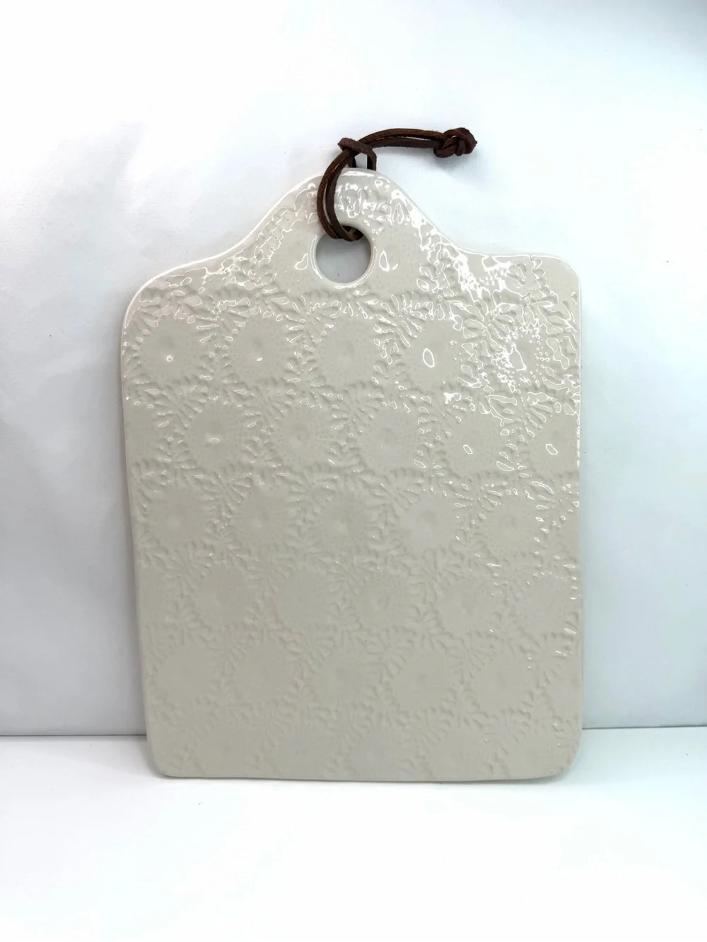 Mud Pie Ivory Square Floral Embossed Ceramic Serving Charcuterie Board